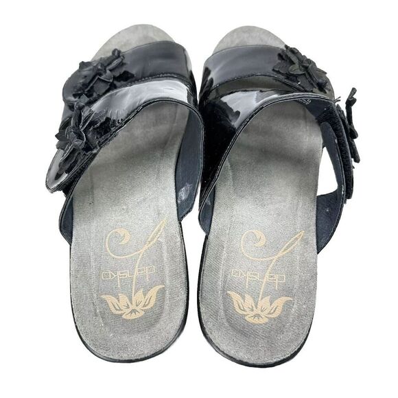 Dansko Sandals Eu 40 Black Donna Patent Leather Slip On Adjustable Double Strap - Picture 8 of 14